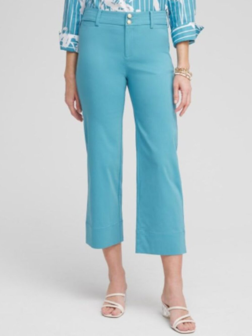Chicos Trapunto Wide Leg Cropped Pants • Size 12 Cool Water Blue NWT